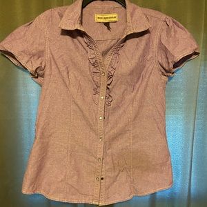 Purple Bit & Bridle front ruffled pearl snap